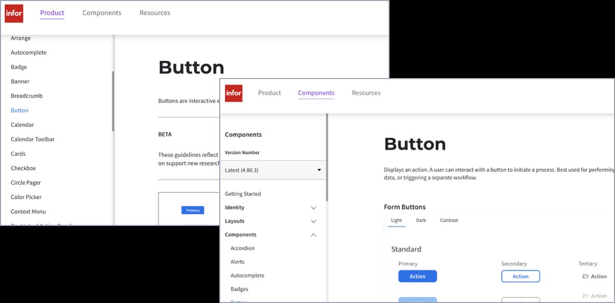 Each component was documented in two separate places within the design system.
