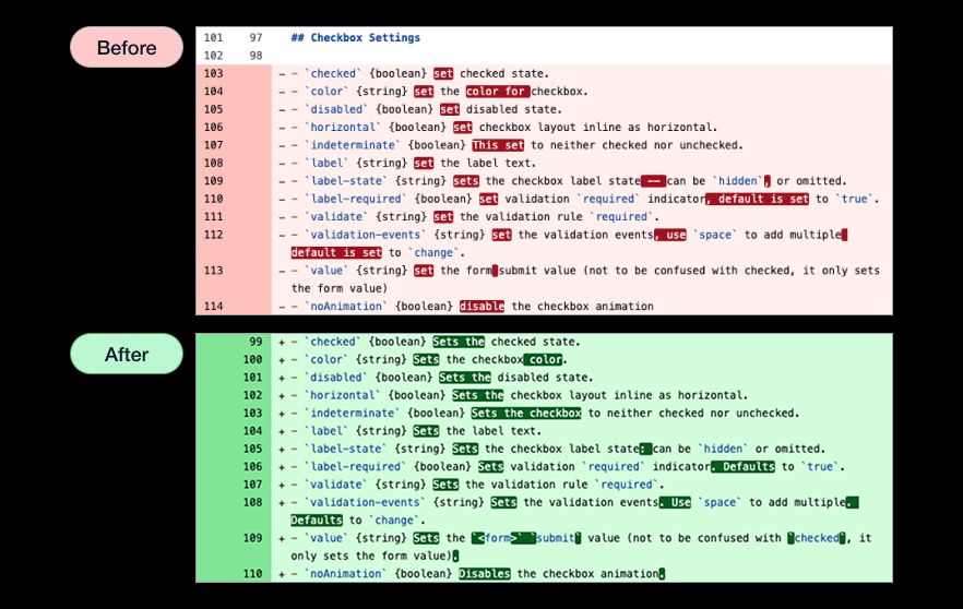 Example of a diff file with clearer text for Checkbox props