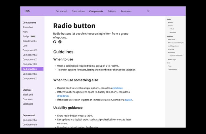 Component guideline example page