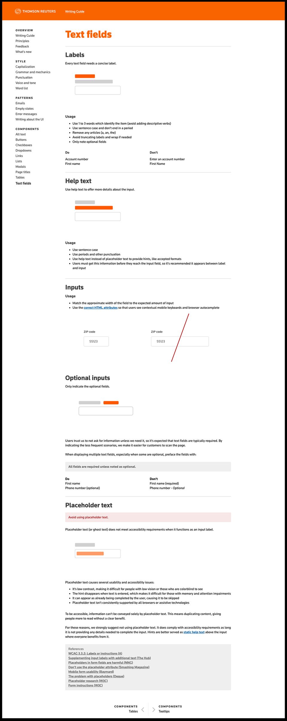 Guidelines for text fields